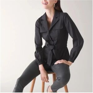 White House Black Market Long Sleeve Tie Waist Poplin Shirt - Size L